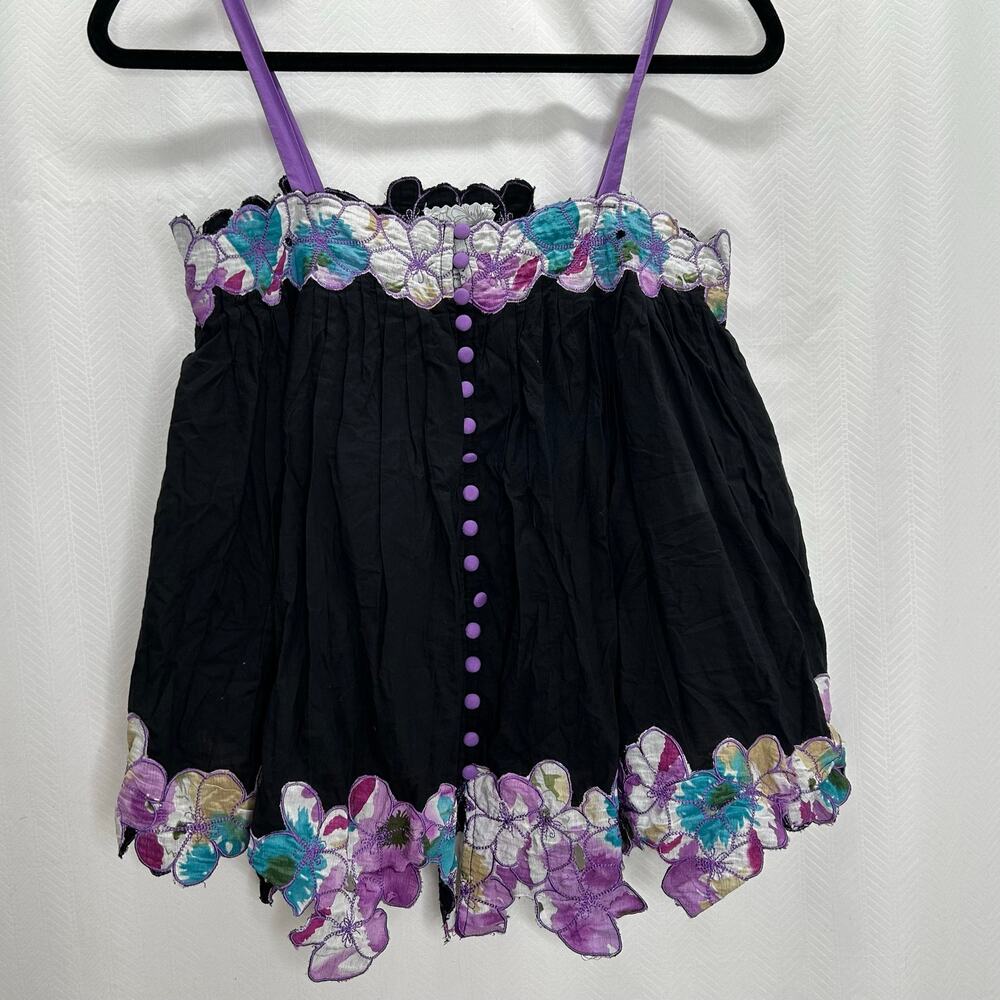 Ryu black floral tank top embroidered small babydoll fairy boho